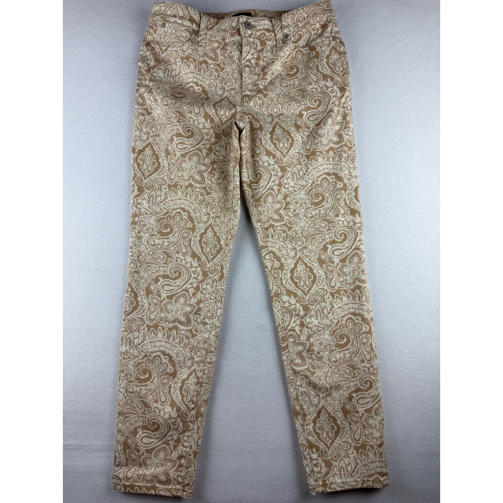 Talbots Slim Ankle Jean Tan Cream Paisley Print Stretch Pants Size 8 VN5214